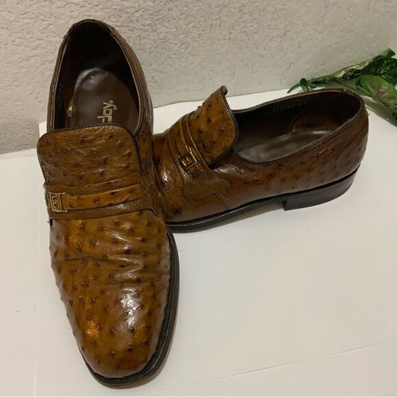 Footjoy Brown Ostrich Leather Loafers 73668 12C - Picture 8 of 16